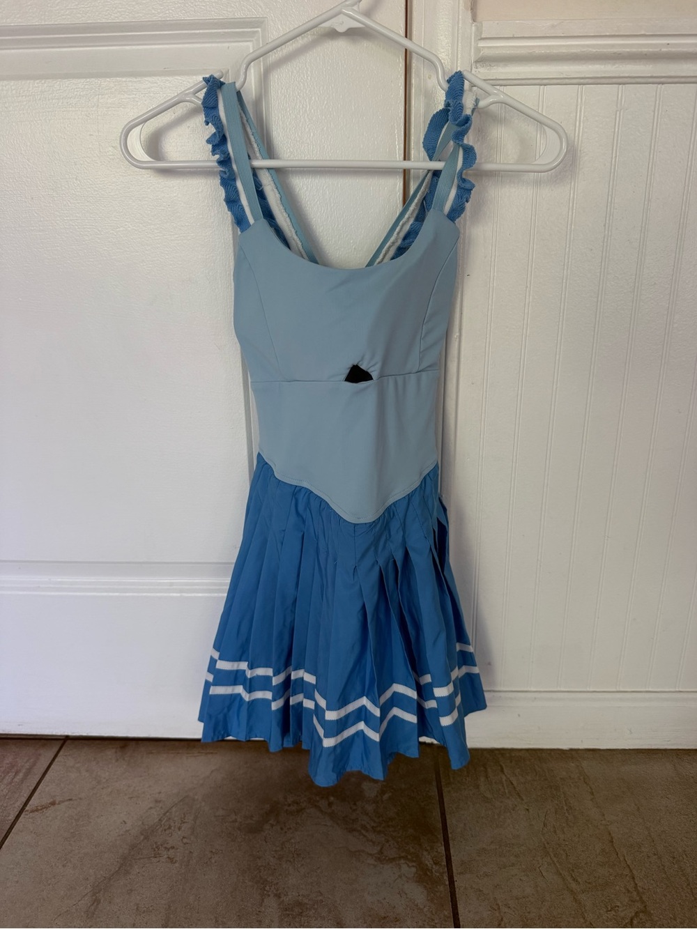 Altar'd State Two-Tone Light Blue Ruffle Strap Pleated Tennis Dress - S